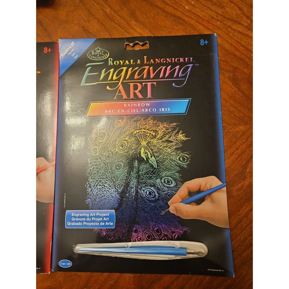 2X Royal & Langnickel(R) Copper/Rainbow Engraving Art Kit 8X10-Hawk & Peacock